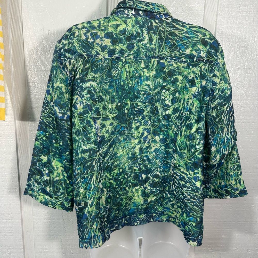 Chico's Green Collared Open Front 3/4 Sleeve Jacket Size 2 (XL) EUC - Picture 6 of 7